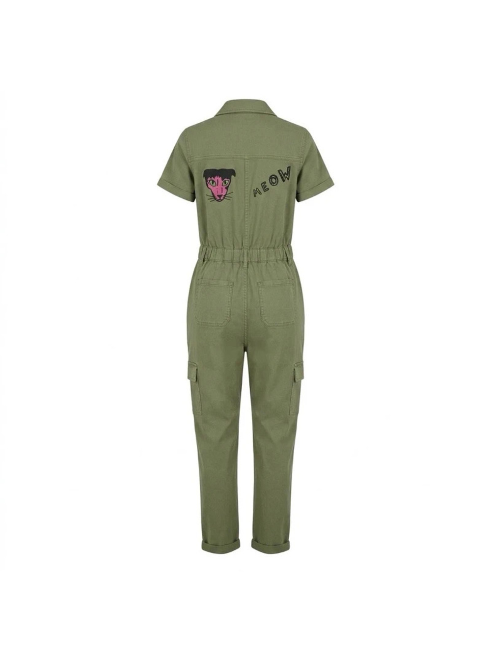 Marchioness of Bohemia OOAK Cat Art Cargo Boilersuit Womens S Olive Jumpsuit NWT - Picture 2 of 14